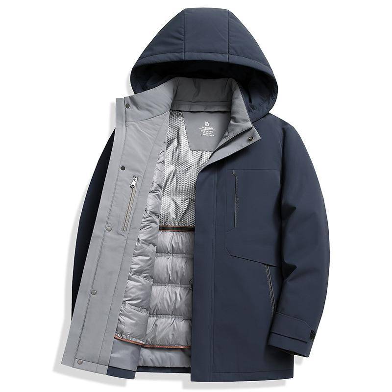 Herren Daunenjacke Business Casual Milchseidenstoff Demontage Gänsedaunenjacke Mittellange Daunenjacke mit Kapuze 4XL von Joom DACH