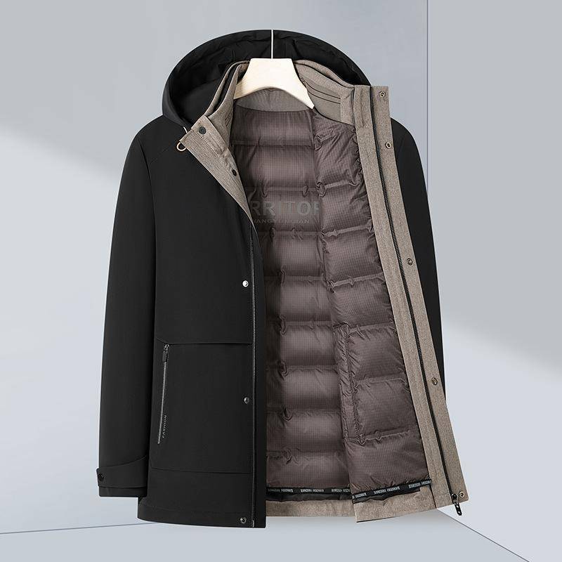 Herren Daunenjacke Gänsedaunen Herbst und Winter Neu Einteilig Drei Trageweisen Abnehmbares Futter Kapuze Daunenjacke Milchseide Stoff Dick 4XL schwarz von Joom DACH
