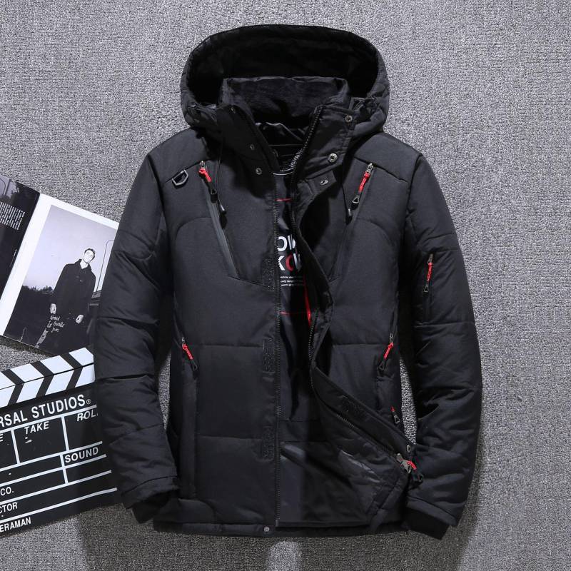 Herren Daunenjacke Herren Kurze Herren Winter Casual Outdoor Verdickte Winterjacke mit Kapuze XXL schwarz von Joom DACH