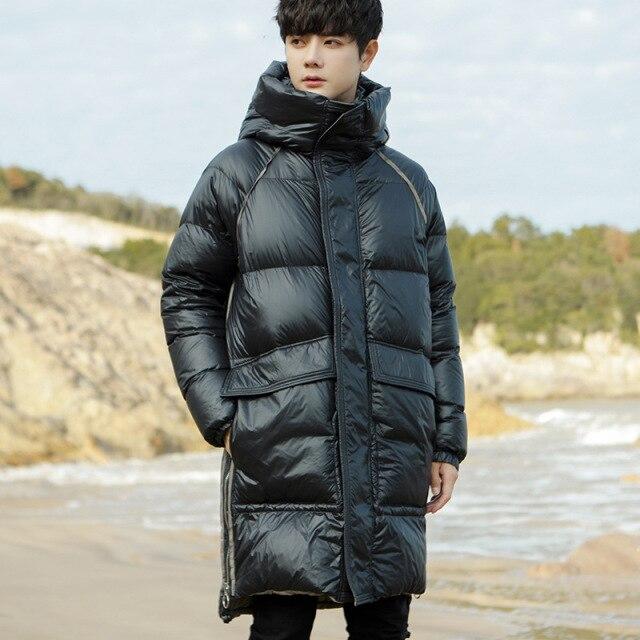 Herren Daunenjacke Lang Winter Jugend Parka Mantel Dicker Mantel Mode 95% Weiße Daunenjacke M schwarz von Joom DACH