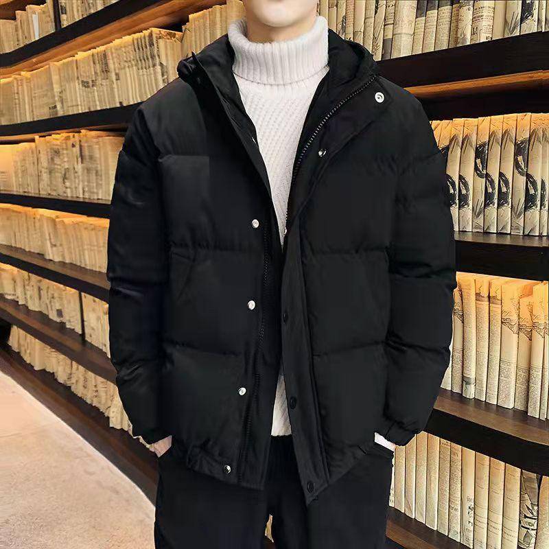 Herren Daunenjacke Winter Dicke Warme Baumwollgefütterte Jacke Kapuzenmantel Einfarbig Reißverschluss Knopf Mäntel Brotjacke 2XL schwarz von Joom DACH