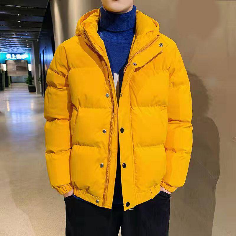 Herren Daunenjacke Winter Dicke Warme Baumwollgefütterte Jacke Kapuzenmantel Einfarbig Reißverschluss Knopf Mäntel Brotjacke L gelb von Joom DACH