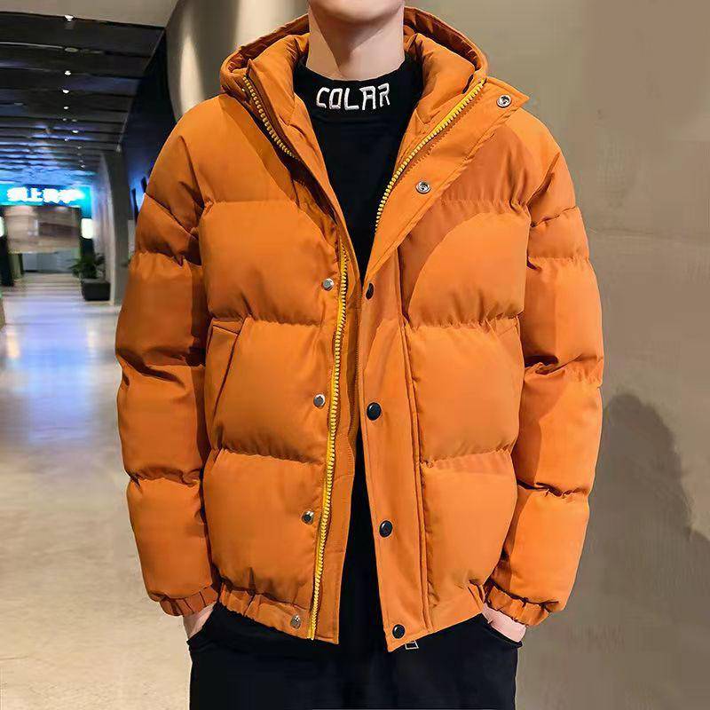 Herren Daunenjacke Winter Dicke Warme Baumwollgefütterte Jacke Kapuzenmantel Einfarbig Reißverschluss Knopf Mäntel Brotjacke M orange von Joom DACH
