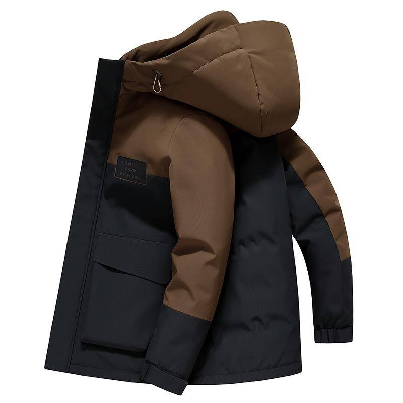 Herren-Daunenjacke mit Gänsedaunen, Winter, neue Mode, Daunenjacke mit Kapuze, Kontrastfarbe, verdickte warme Daunenjacke 4XL von Joom DACH