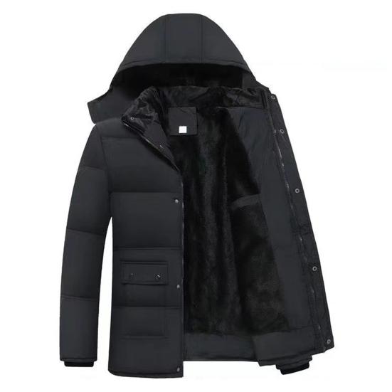 Herren Daunenjacke mit Kapuze, lange Ärmel, Reißverschluss, Jacke mit Taschen, einfarbig XXL schwarz von Joom DACH