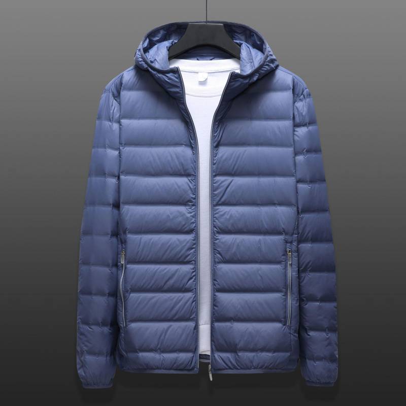Herren Daunenjacke mit Kapuze, leicht, Frühlings-Puffermantel, leichte Herbst-Oberbekleidung mit weißer Entenkapuze XXXXL blau von Joom DACH