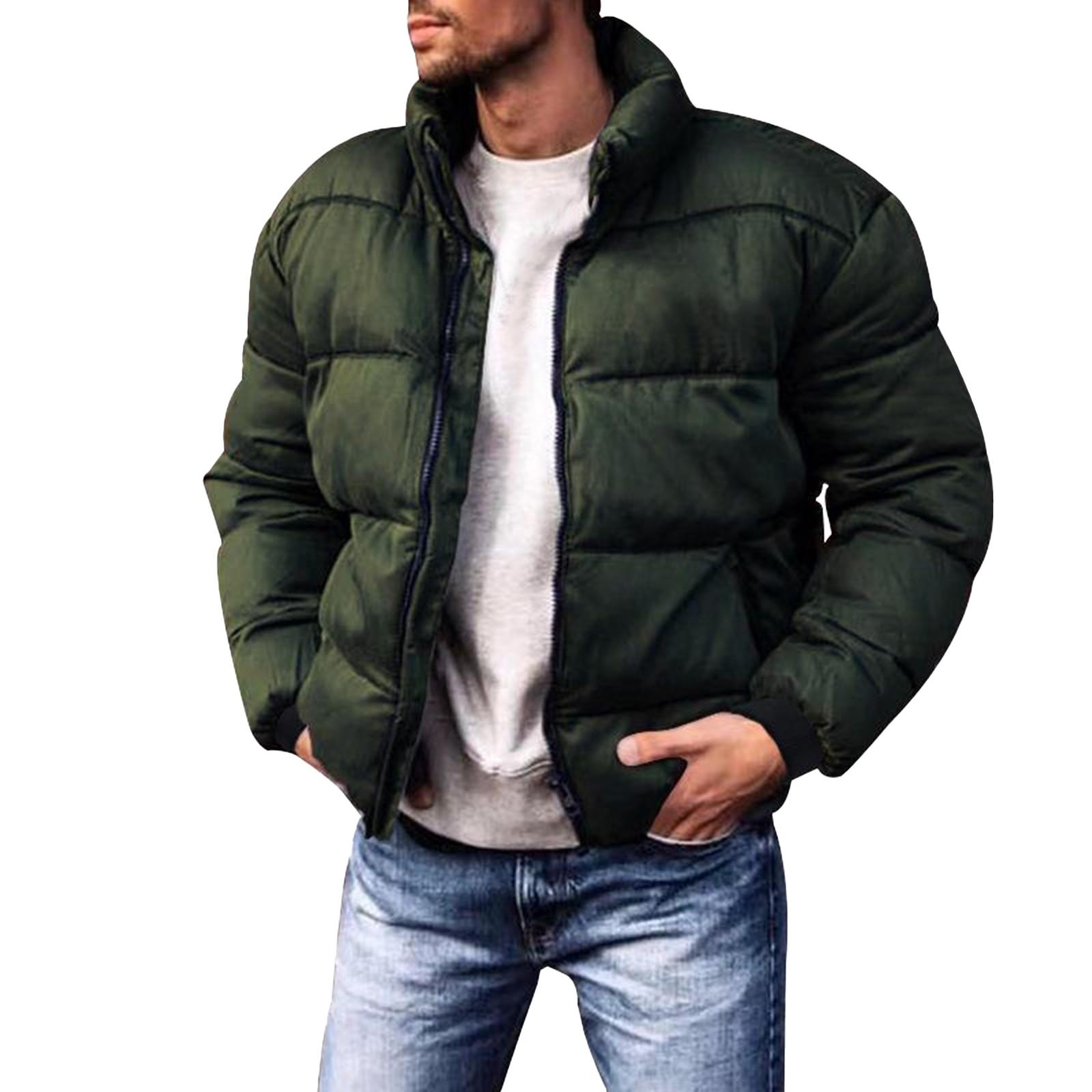 Herren Daunenjacke mit Stehkragen und verdickter Daunenjacke in Volltonfarbe für Herren, lässige Mode, warme Jacke XXL armee grüne von Joom DACH