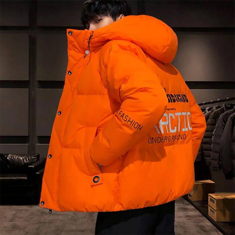 Herren Daunenjacken Trend Koreanische Version Winter Kapuzenjacken Warm Lose Große Brotjacke Herren 4XL orange von Joom DACH