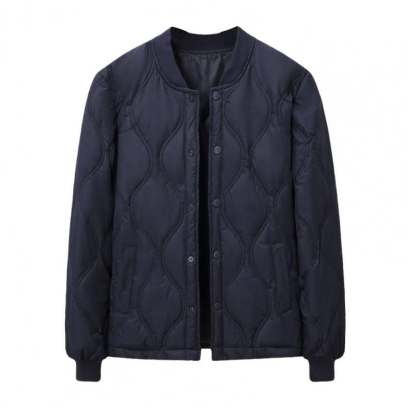 Herren Daunenmantel Stehkragen Langarm Knopfverschluss Einfarbig Jacke Mantel mit Seitentaschen Outdoor Freizeit Unterfütterte Steppjacke L navy blau von Joom DACH