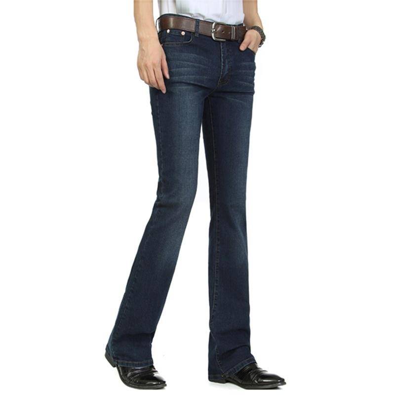 Herren-Denim-Bootcut-Hose im 70er-Jahre-Stil, Western-Cowboy-Schlaghose, ausgestellte Jeanshose, lässig, Übergröße 32 dunkelblaue von Joom DACH