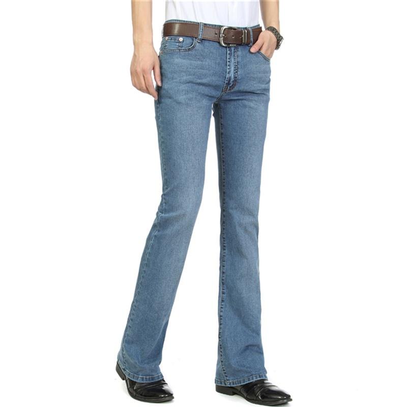 Herren-Denim-Bootcut-Hose im 70er-Jahre-Stil, Western-Cowboy-Schlaghose, ausgestellte Jeanshose, lässig, Übergröße 36 mittlere blaue von Joom DACH