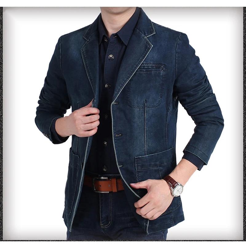 Herren Denim Freizeitanzugjacke Frühling und Herbst Locker Übergröße Oberbekleidung V-Ausschnitt Denim Freizeitjacke Lange Ärmel Jacken M von Joom DACH