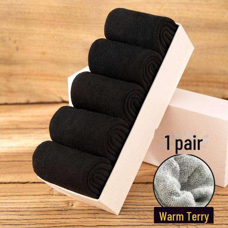 Herren Dicke Frottee Mid-Tube Socken - Warme Samt Winter Haussocken One size nude socks schwarz von Joom DACH