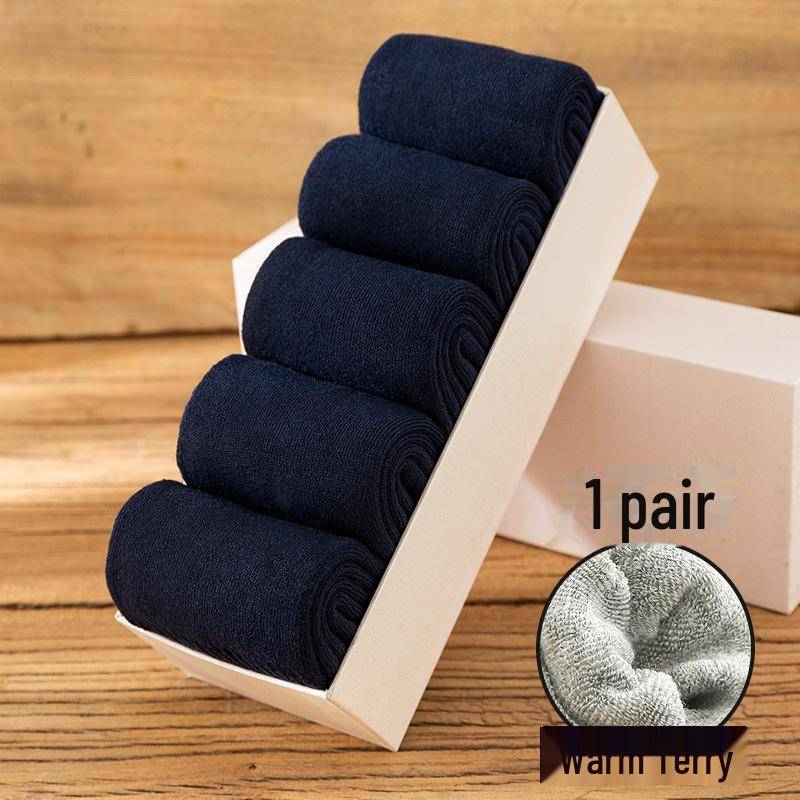 Herren Dicke Frottee Mid-Tube Socken - Warme Samt Winter Haussocken One size nude socks dunkelblau von Joom DACH