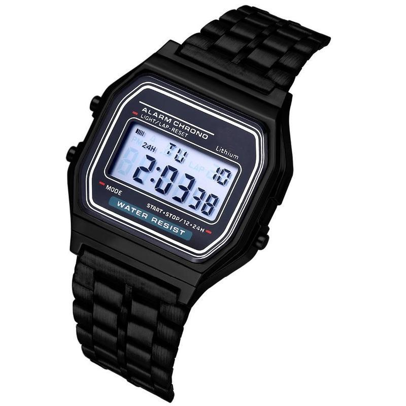 Herren Digitaluhr Edelstahlarmband LED-Uhr / Freizeit / Sport / Kalender schwarz von Joom DACH