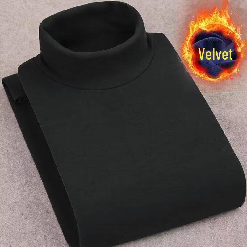 Herren Doppelseitiges Samt Halbrollkragen Langarm T-Shirt - Herbst/Winter Warm, Übergröße 2XL schwarz von Joom DACH