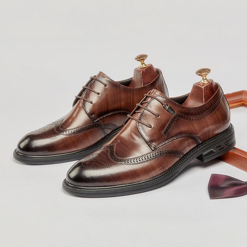Herren Echtleder Brogue Lederschuhe Männlich Britisch Lässig Businesskleidung Derby Schuhe Geschnitzt Runde Spitze Hochzeit Bräutigamschuhe 44 dunkelbraune von Joom DACH