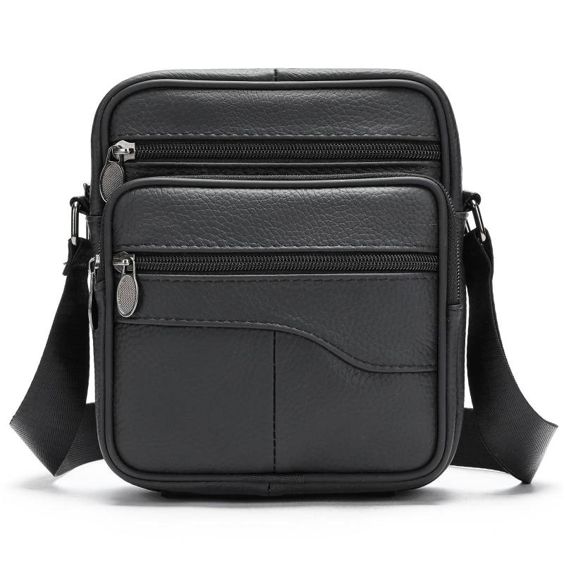 Herren Echtleder Umhängetaschen Schultertaschen Hohe Qualität Tote Mode Geschäftsmann Messenger Bag Ledertaschen Bauchtasche L schwarz von Joom DACH