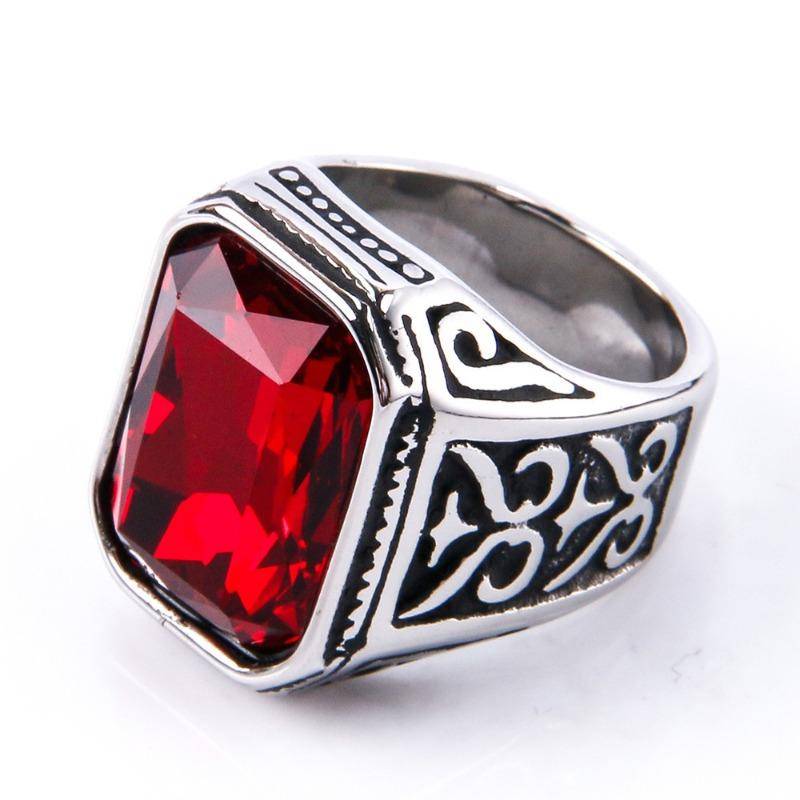 Herren-Edelstein-Ring, modisch, quadratisch, Edelstahl, Hip-Hop-Schmuck, Gold, luxuriös, Hipster-Party-Fingerring 12 rot von Joom DACH