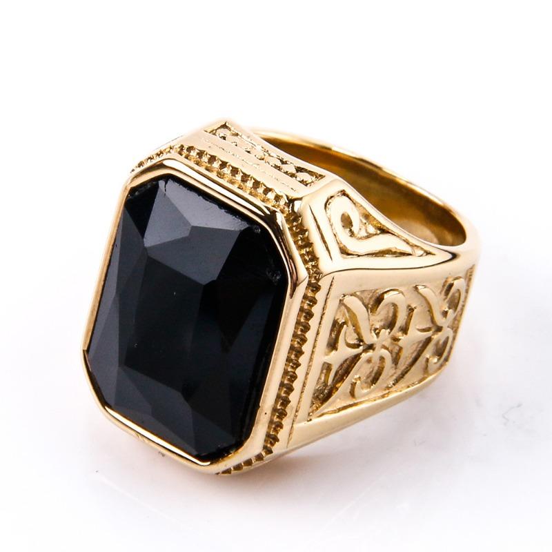 Herren-Edelstein-Ring, modisch, quadratisch, Edelstahl, Hip-Hop-Schmuck, Gold, luxuriös, Hipster-Party-Fingerring 8 von Joom DACH