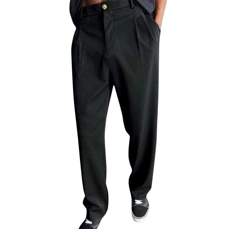 Herren Einfarbig Knitterhose Business Mode Lässig Weitbein Anzughose M schwarz von Joom DACH