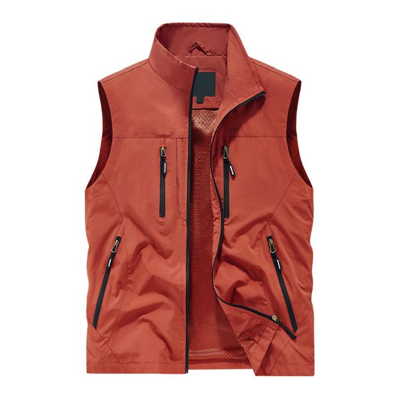 Herren Einfarbig Outdoor Mehrfach-Taschen Weste Locker Weste Arbeitskleidung Freizeitjacke Weste M Zinnoberrot von Joom DACH