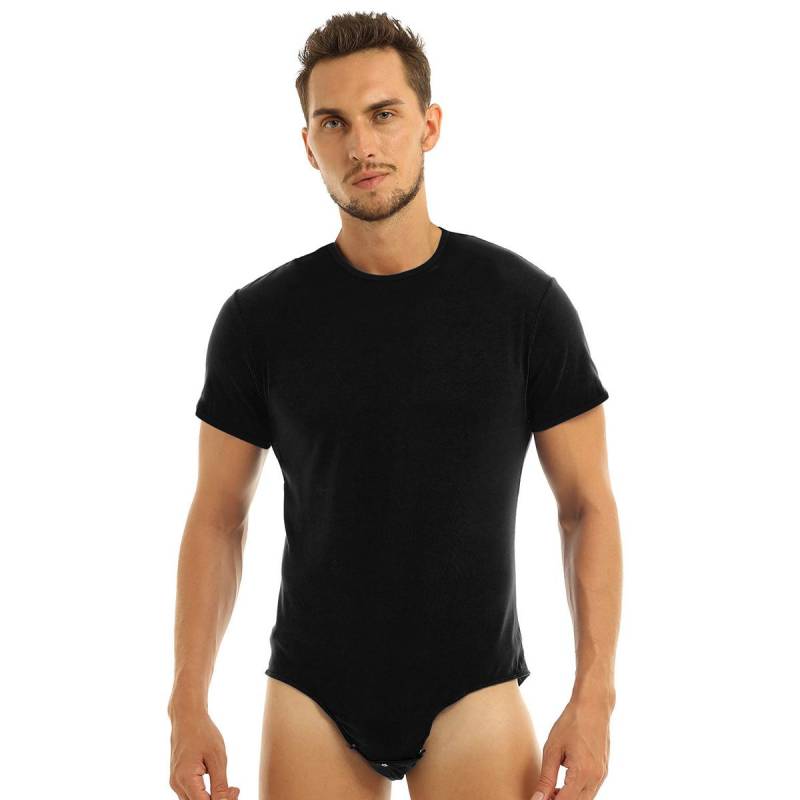 Herren-Einteiler, kurzärmelig, T-Shirt mit Druck im Schritt, Body, Strampler, Pyjama, Windel-Spielanzug für Erwachsene 3XL schwarz von Joom DACH
