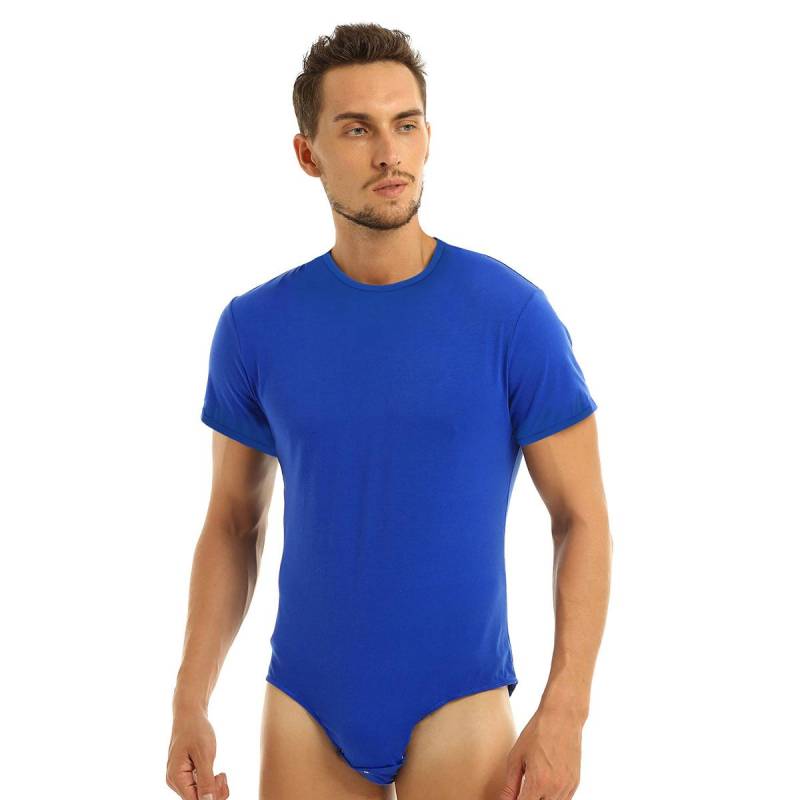Herren-Einteiler, kurzärmelig, T-Shirt mit Druck im Schritt, Body, Strampler, Pyjama, Windel-Spielanzug für Erwachsene XL blau von Joom DACH