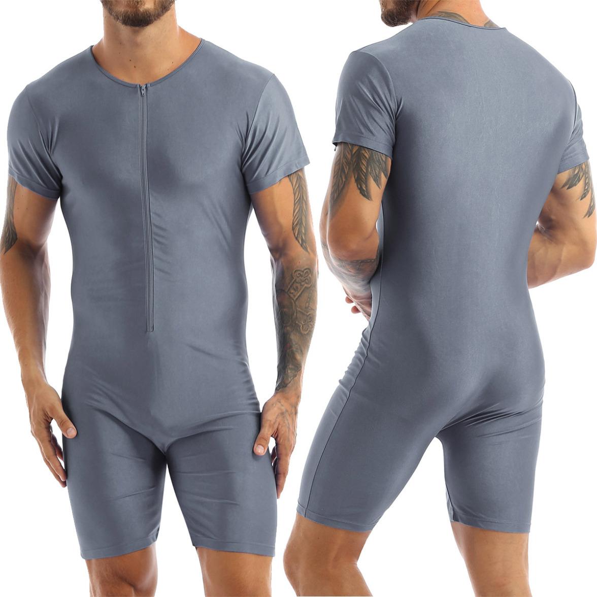 Herren Einteiler, kurzärmelig, mit Reißverschluss vorne, Boxershorts, Trikot, Body, Catsuit 2XL graue von Joom DACH