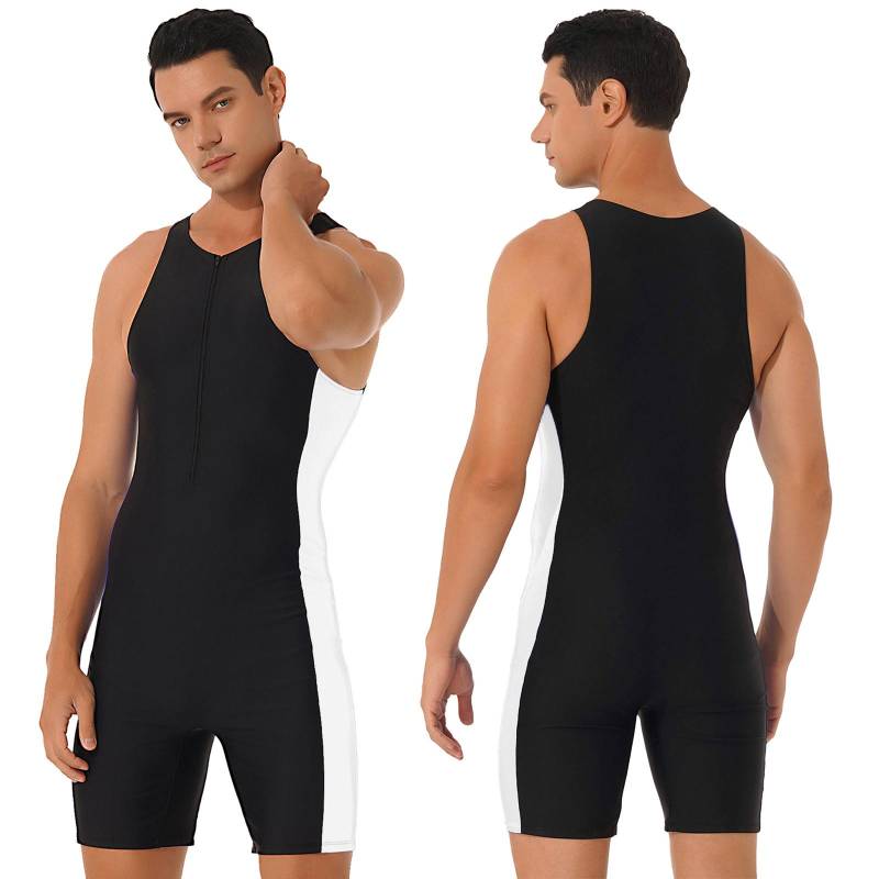 Herren Einteiler Bademode Ärmellos Frontreißverschluss Shorts Bodysuit Triathlon Neoprenanzug für Strand Pool Schwimmen Baden XL weiß/schwarz von Joom DACH