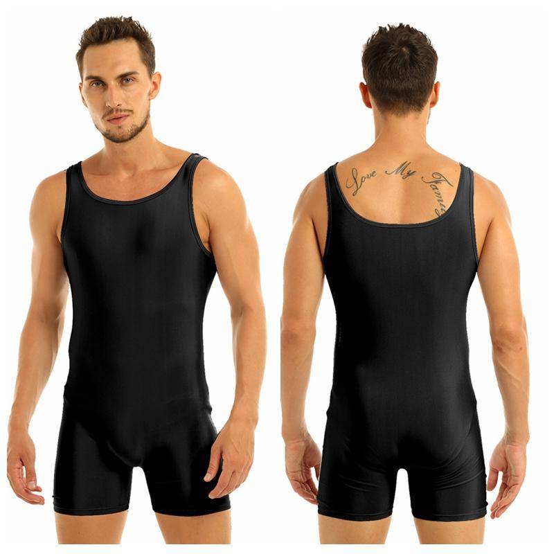 Herren Einteiler Stretch Bodywear Ärmellos Unitard Strumpfhose Bodysuit Turnanzug Unterhemd 3XL schwarz von Joom DACH