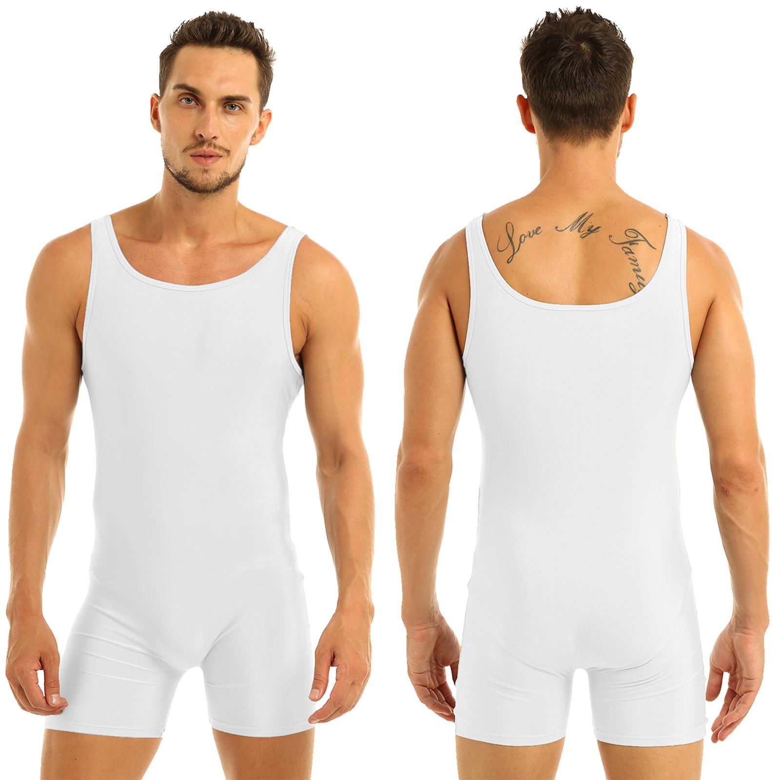 Herren Einteiler Stretch Bodywear Ärmellos Unitard Strumpfhose Bodysuit Turnanzug Unterhemd 3XL weiß von Joom DACH