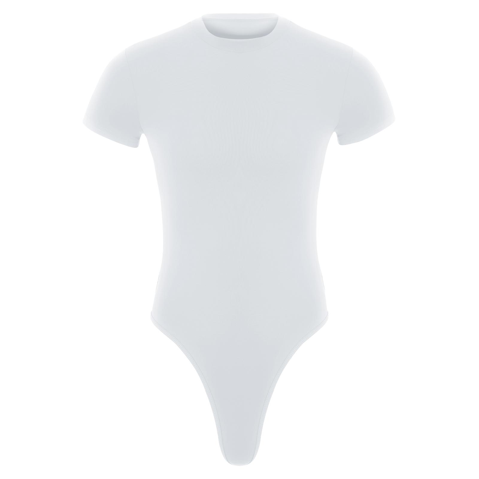 Herren Einteiler Tangas Bodysuit Kurzarm Knopfleiste Hemd Turnanzug Snappies Strampler Jumpsuit L weiß von Joom DACH