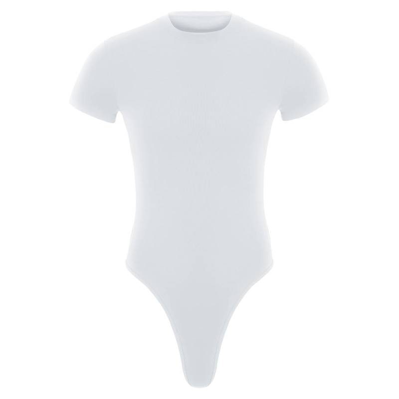 Herren Einteiler Tangas Bodysuit Kurzarm Knopfleiste Hemd Turnanzug Snappies Strampler Jumpsuit L weiß von Joom DACH