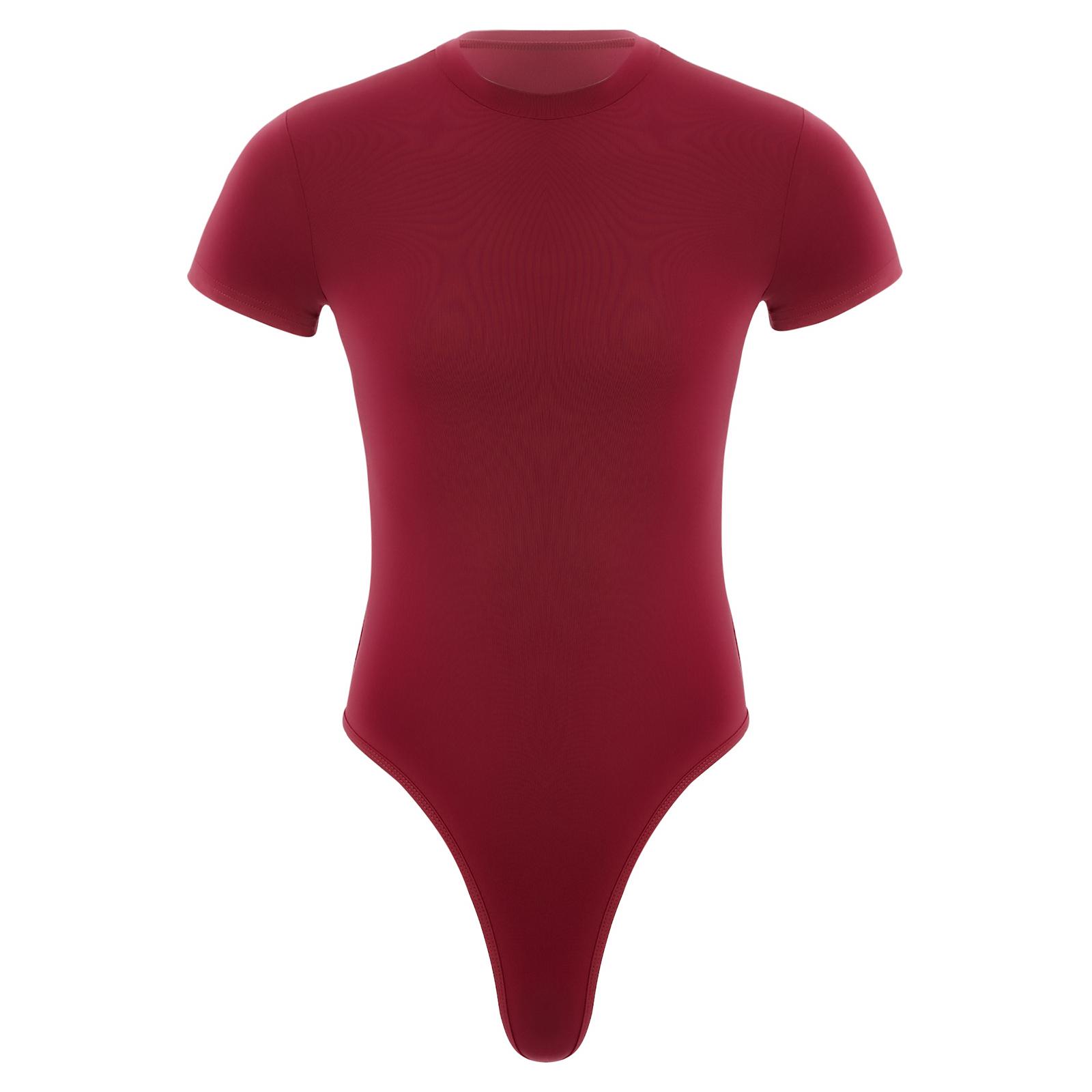 Herren Einteiler Tangas Bodysuit Kurzarm Knopfleiste Hemd Turnanzug Snappies Strampler Jumpsuit XL bordeaux von Joom DACH