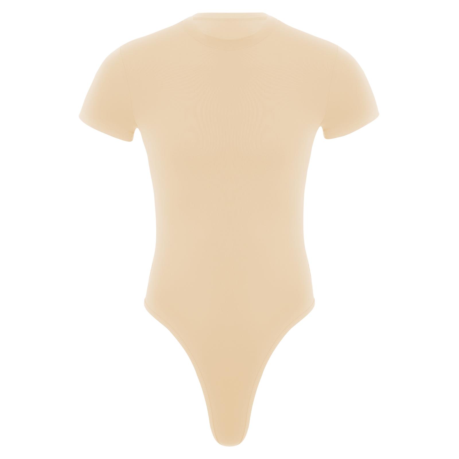 Herren Einteiler Tangas Bodysuit Kurzarm Knopfleiste Hemd Turnanzug Snappies Strampler Jumpsuit XXL beige von Joom DACH