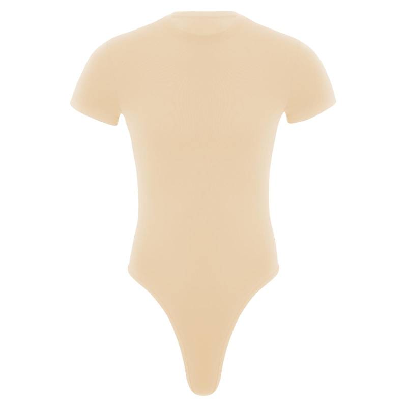 Herren Einteiler Tangas Bodysuit Kurzarm Knopfleiste Hemd Turnanzug Snappies Strampler Jumpsuit XXL beige von Joom DACH