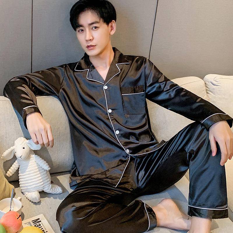 Herren Eisseide Langarm Pyjama Set - Dünn & Atmungsaktiv, Übergröße, für Frühling & Herbst L von Joom DACH