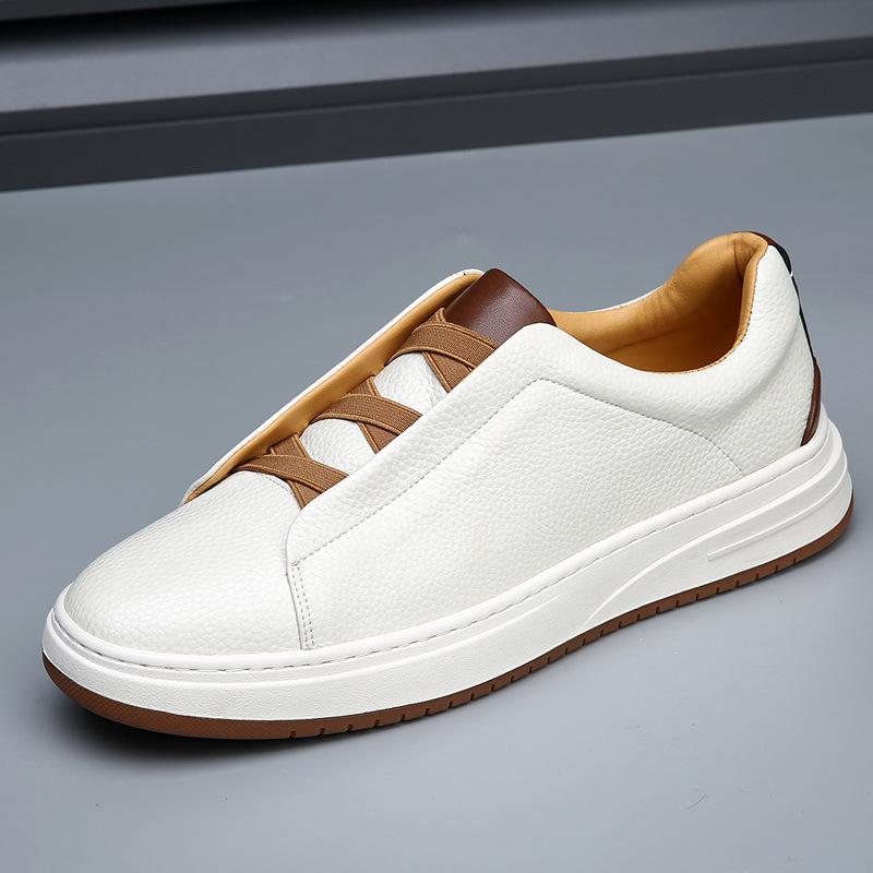 Herren Europäische High-End Weiße Leder-Sneaker - Dicksohlige, Slip-On Freizeit-Herbstschuhe 42 von Joom DACH