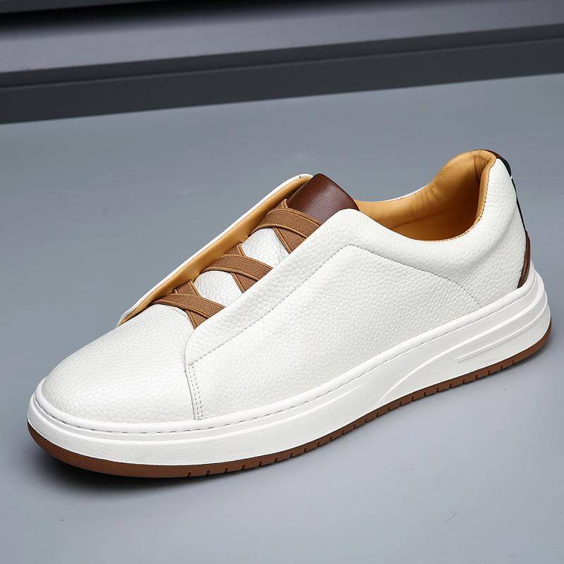 Herren Europäische High-End Weiße Leder-Sneaker - Dicksohlige, Slip-On Freizeit-Herbstschuhe 42 von Joom DACH