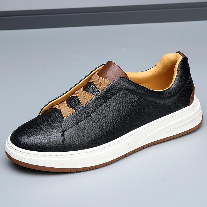 Herren Europäische High-End Weiße Leder-Sneaker - Dicksohlige, Slip-On Freizeit-Herbstschuhe 43 von Joom DACH