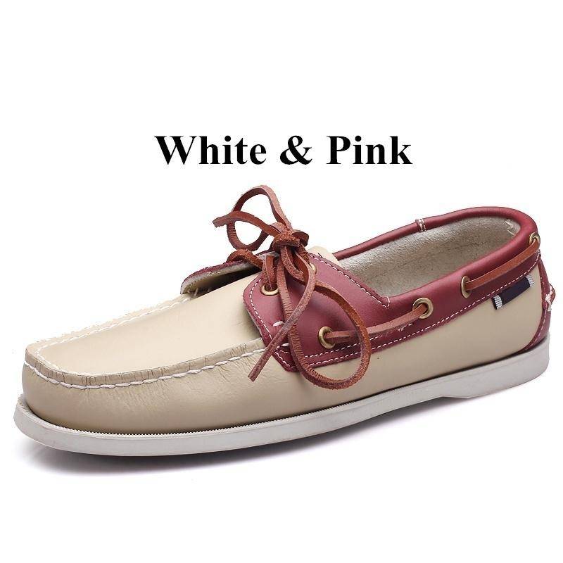 Herren-Fahrer-Bootsschuhe aus echtem Leder, flache Slipper im Markendesign für Herren 42 rosa von Joom DACH