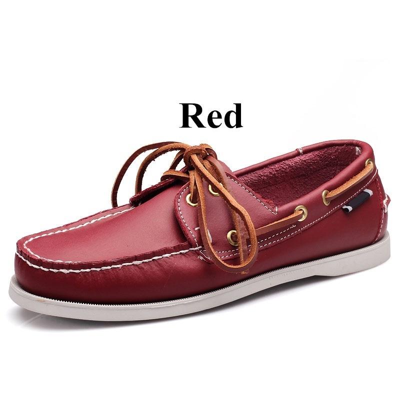 Herren-Fahrer-Bootsschuhe aus echtem Leder, flache Slipper im Markendesign für Herren 42 rot von Joom DACH