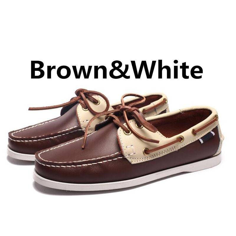 Herren-Fahrer-Bootsschuhe aus echtem Leder, flache Slipper im Markendesign für Herren 44 beige von Joom DACH