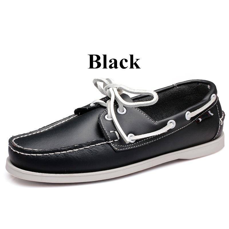 Herren-Fahrer-Bootsschuhe aus echtem Leder, flache Slipper im Markendesign für Herren 44 schwarz von Joom DACH