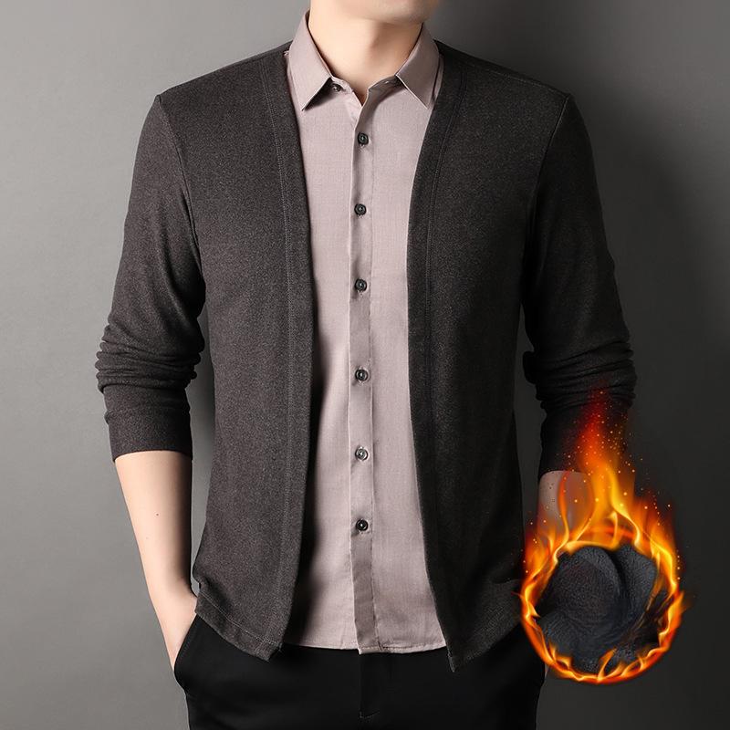 Herren Fake Zweiteiler Hemd mit Fleece Business Verdickt Thermisch Revers Fake Zweiteiler Hemd 4XL von Joom DACH