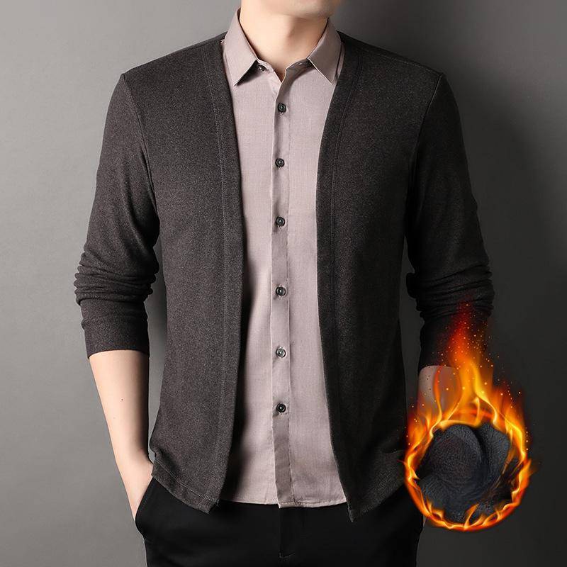 Herren Fake Zweiteiler Hemd mit Fleece Business Verdickt Thermisch Revers Fake Zweiteiler Hemd 4XL von Joom DACH