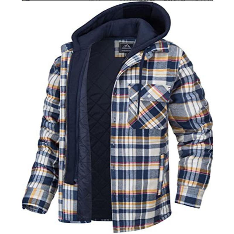 Herren Flanellhemd Jacke mit Abnehmbarer Kapuze Plaid Gesteppt Gefüttert Wintermäntel Dicker Hoodie Oberbekleidung Mann Fleecehemden L von Joom DACH
