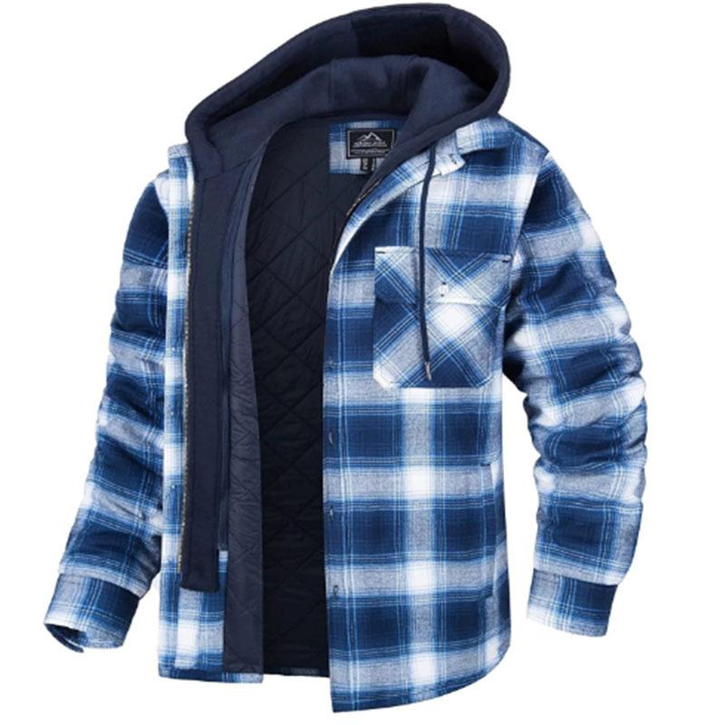 Herren Flanellhemd Jacke mit Abnehmbarer Kapuze Plaid Gesteppt Gefüttert Wintermäntel Dicker Hoodie Oberbekleidung Mann Fleecehemden M von Joom DACH