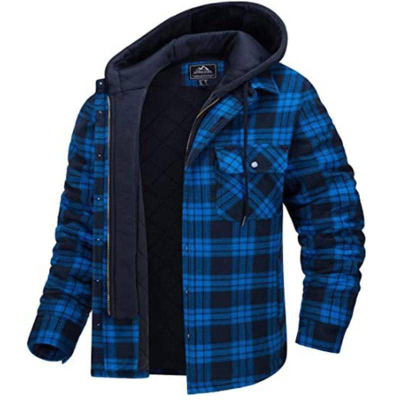 Herren Flanellhemd Jacke mit Abnehmbarer Kapuze Plaid Gesteppt Gefüttert Wintermäntel Dicker Hoodie Oberbekleidung Mann Fleecehemden XL von Joom DACH
